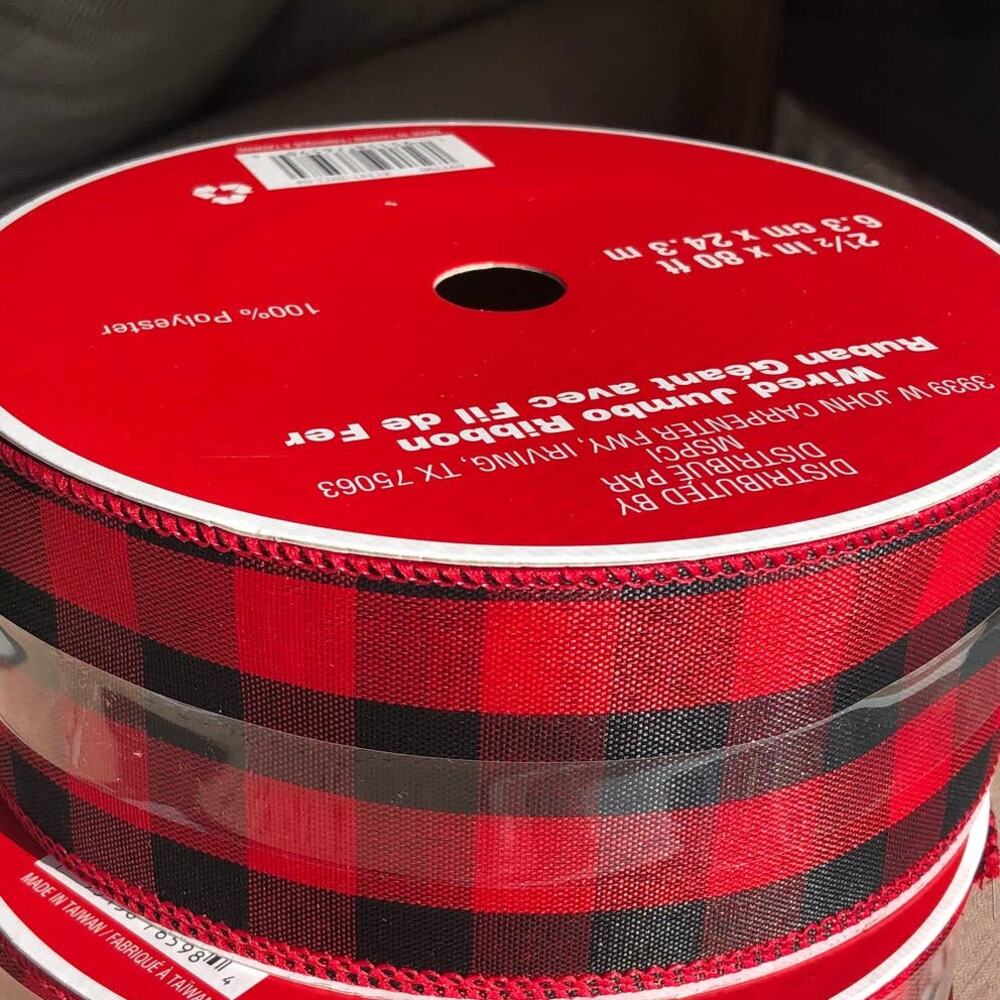 NWT 1 Celebrate It Checkered Wired Red Jumbo Ribbon Red/Black 80 Feet